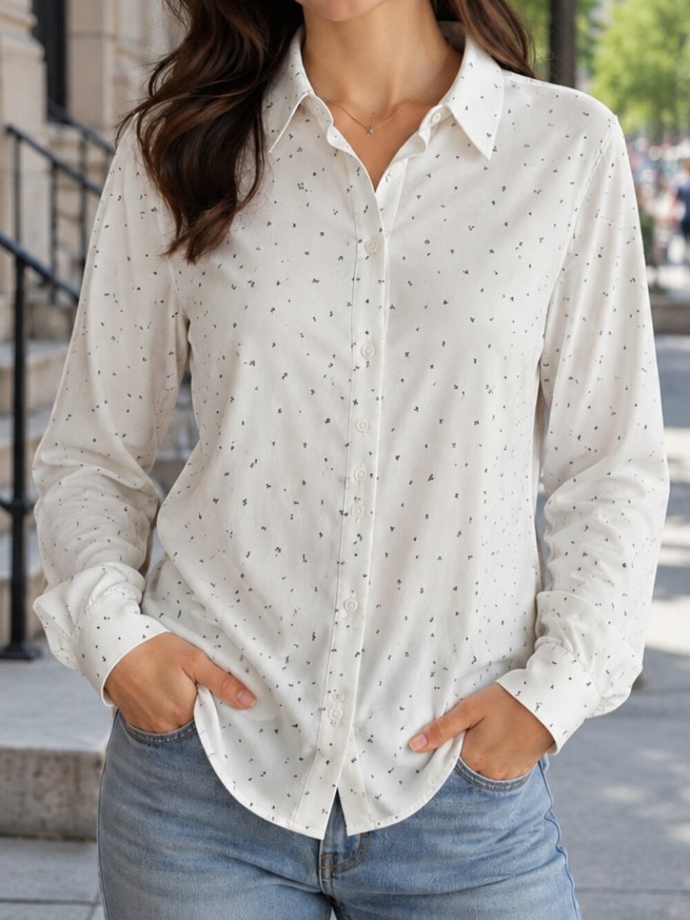 NWT Women's Uniqlo Rayon Printed Shirt Cream White Size S